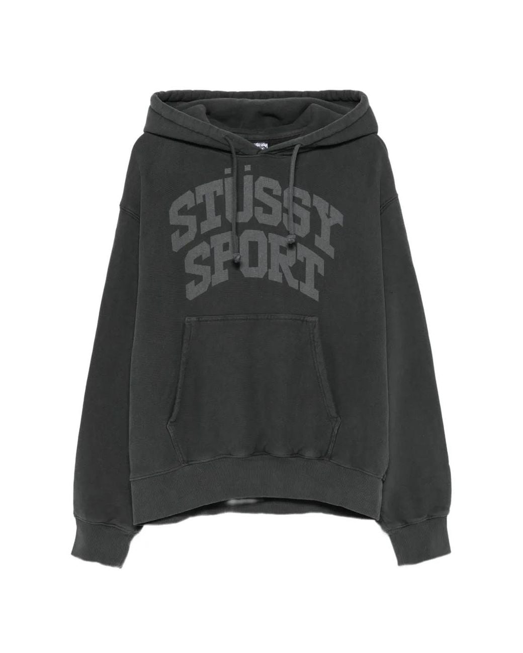 Stussy Gray Logo-Print Cotton Hoodie for men