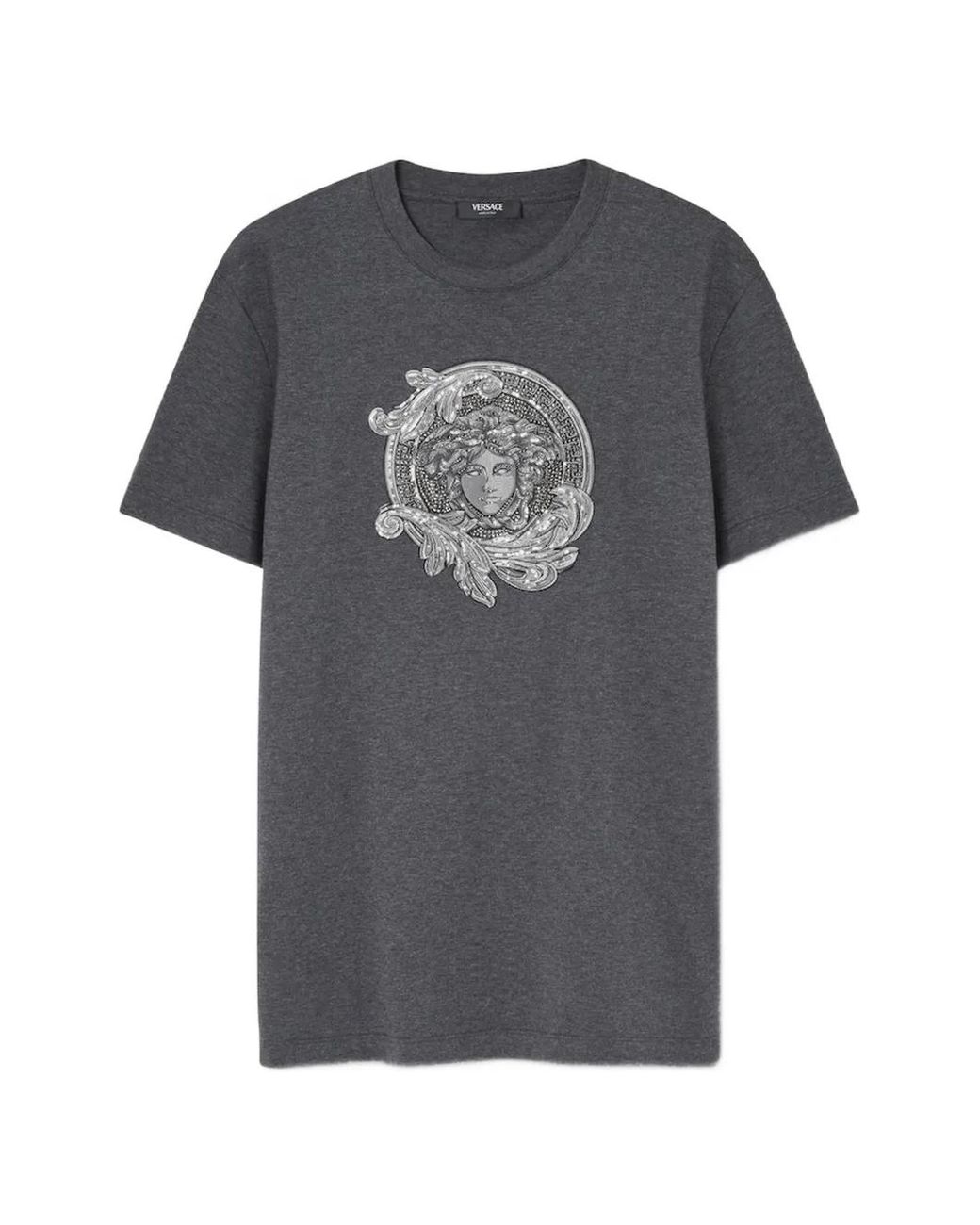 Versace Gray Medallion-Graphic T-Shirt for men