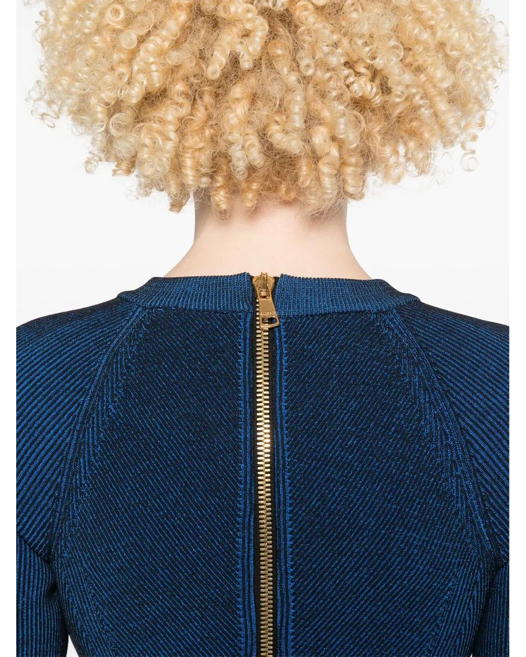 Balmain Blue Ribbed-Knit Mini Dress