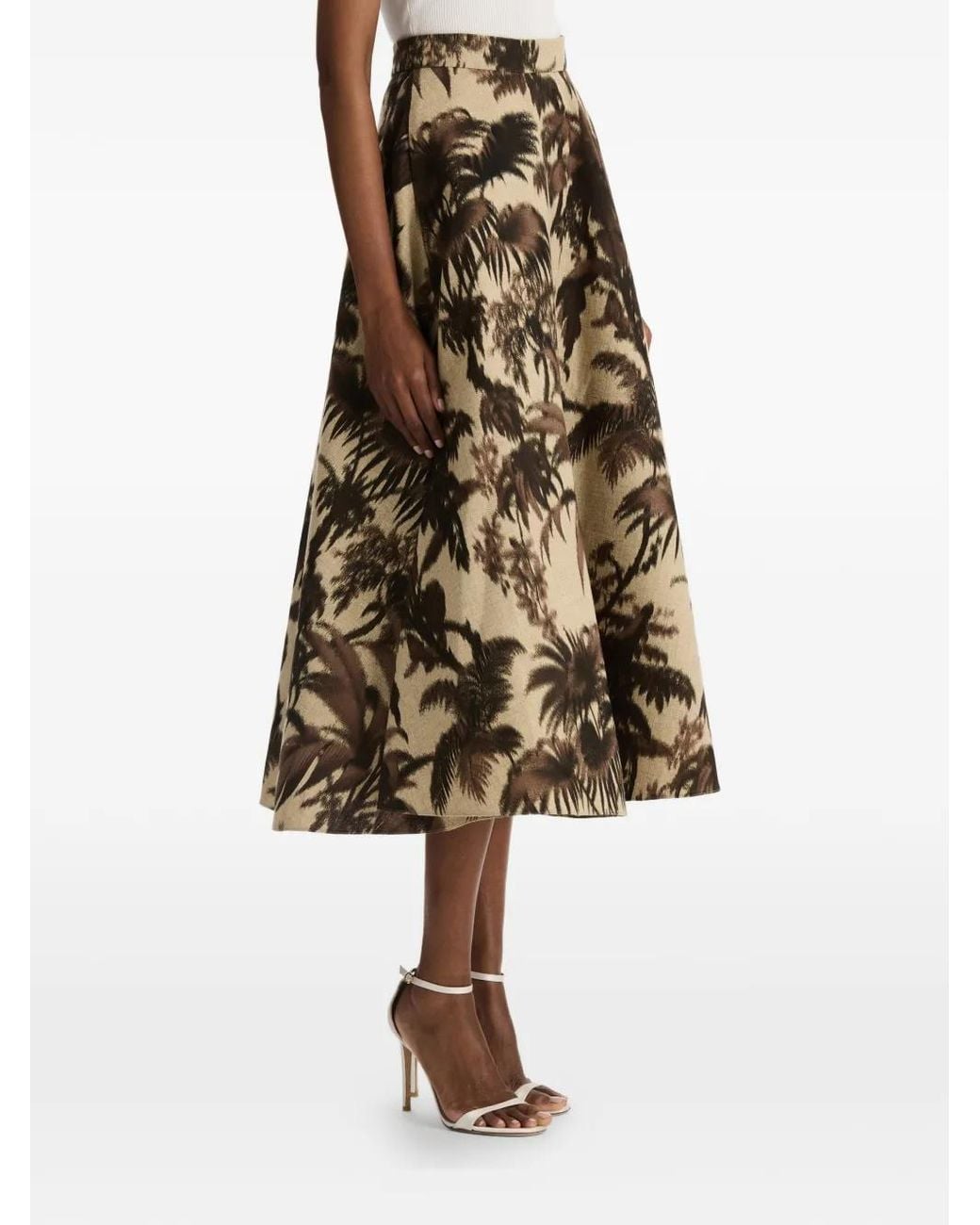 Oscar de la Renta White Chiné Palm Leaves Skirt