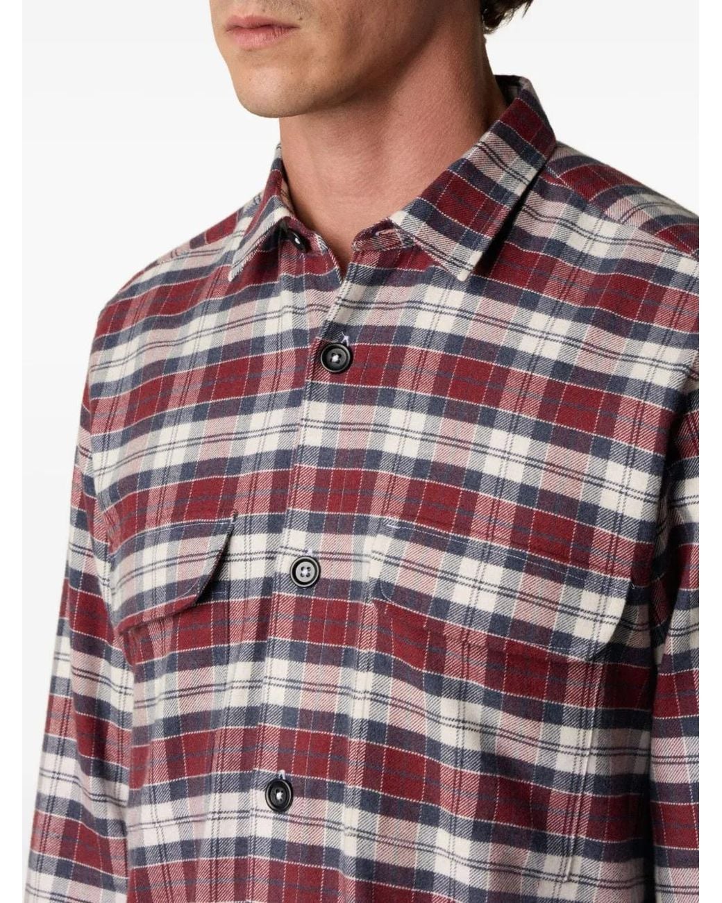 Brooks Brothers Red Plaid Cotton Flannel Overshirt With Flap Pockets for men