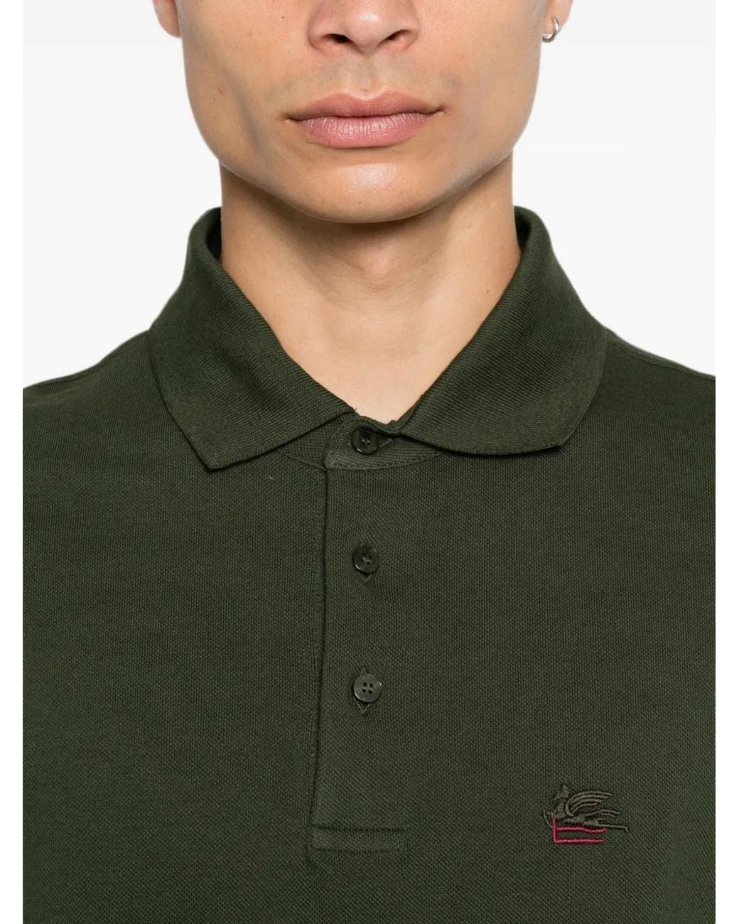 Etro Green Logo-Embroidered Piqué Polo Shirt for men