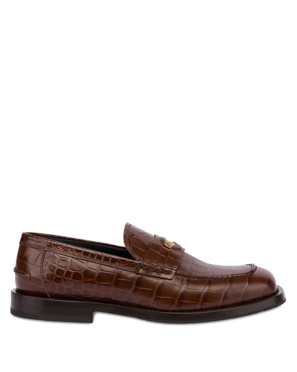 Moschino Brown Croc-Embossed Loafers