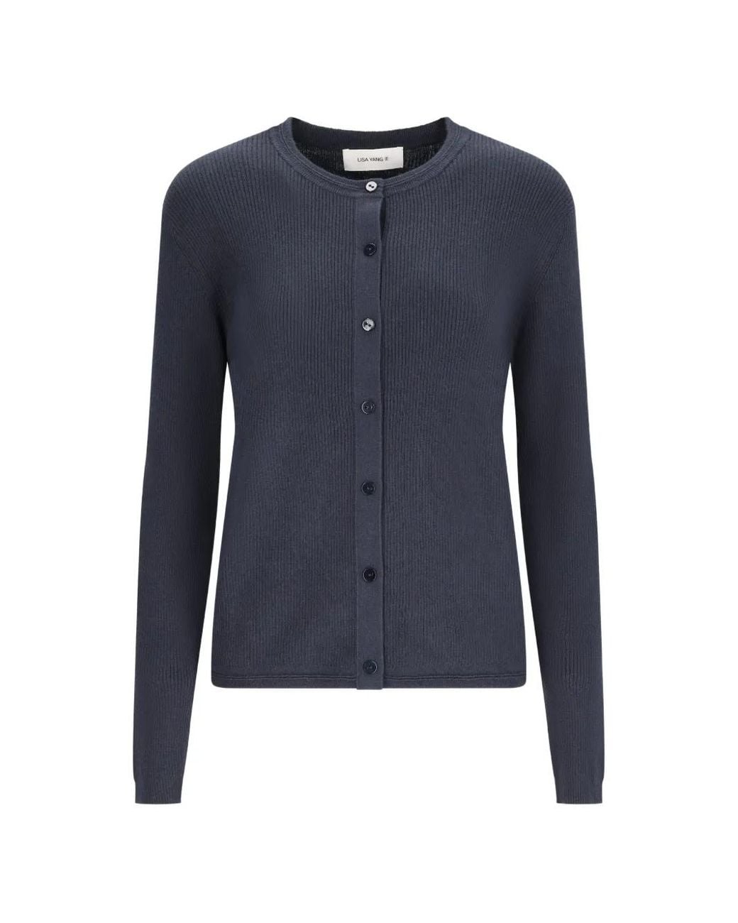 Lisa Yang Blue Abeena Ribbed-Knit Cardigan