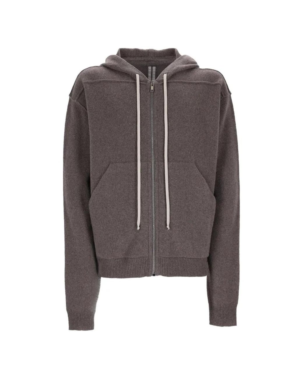 Rick Owens Brown Zip-Up Knit Hoodie for men