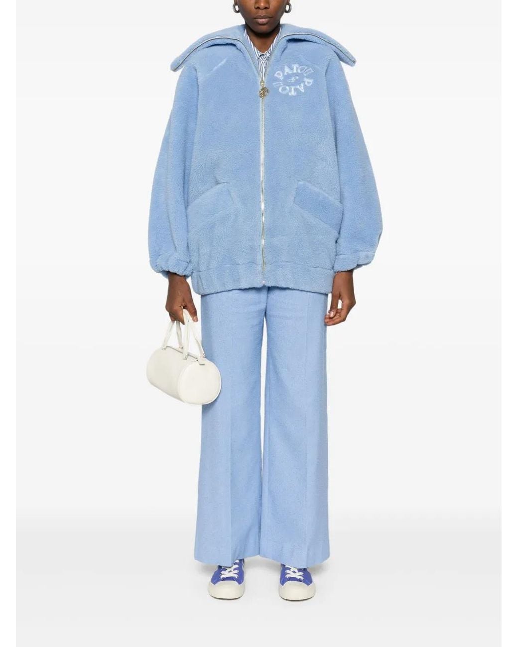 Patou Blue Shearling Bomber Jacket