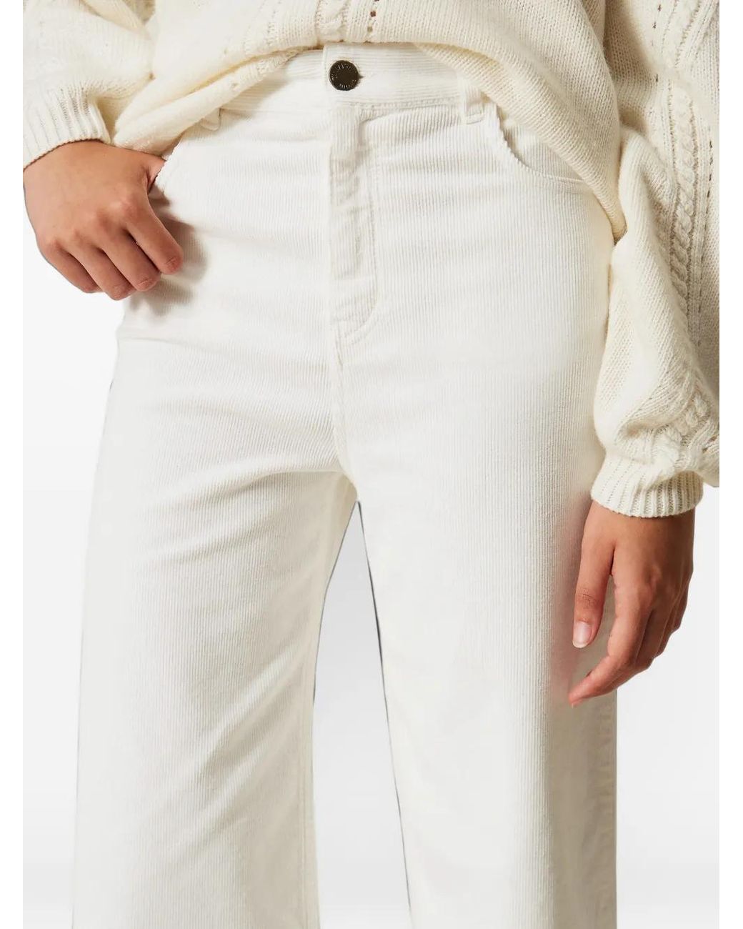 Twinset White Wide-Leg Corduroy Trousers