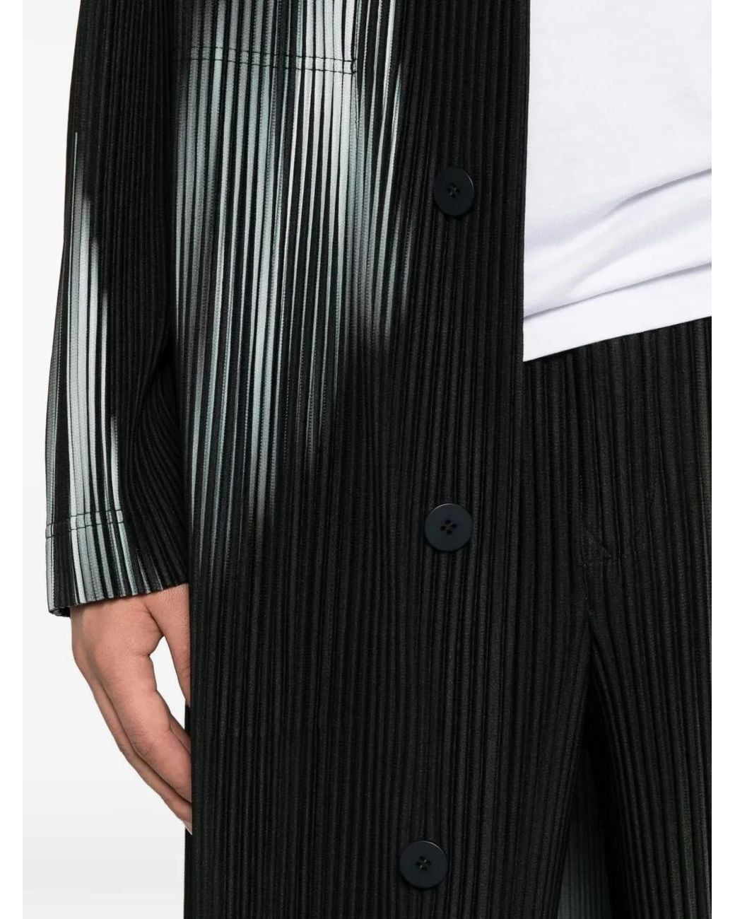 Homme Plissé Issey Miyake Black Pleated Printed Coat for men