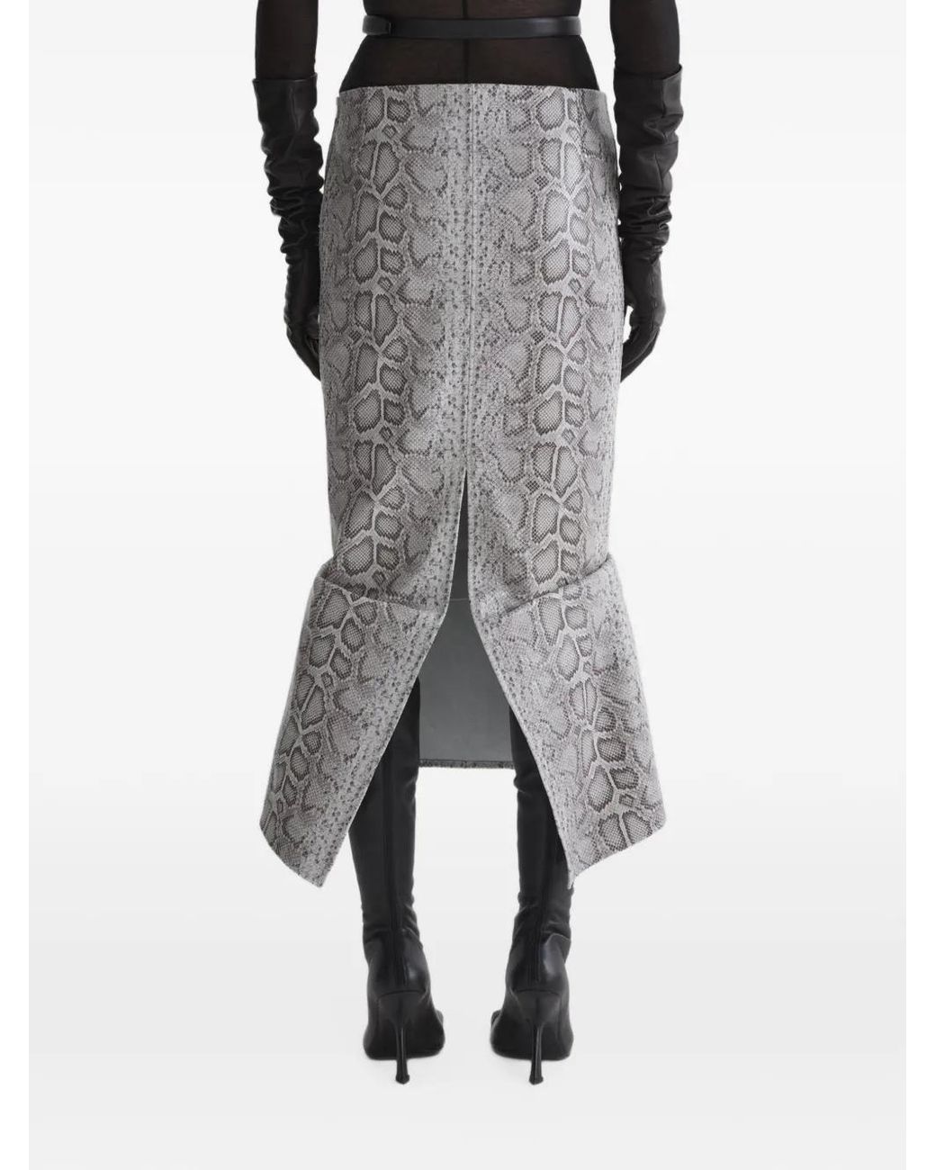 Mugler Gray Python-Embossed Leather Slit Mermaid Skirt