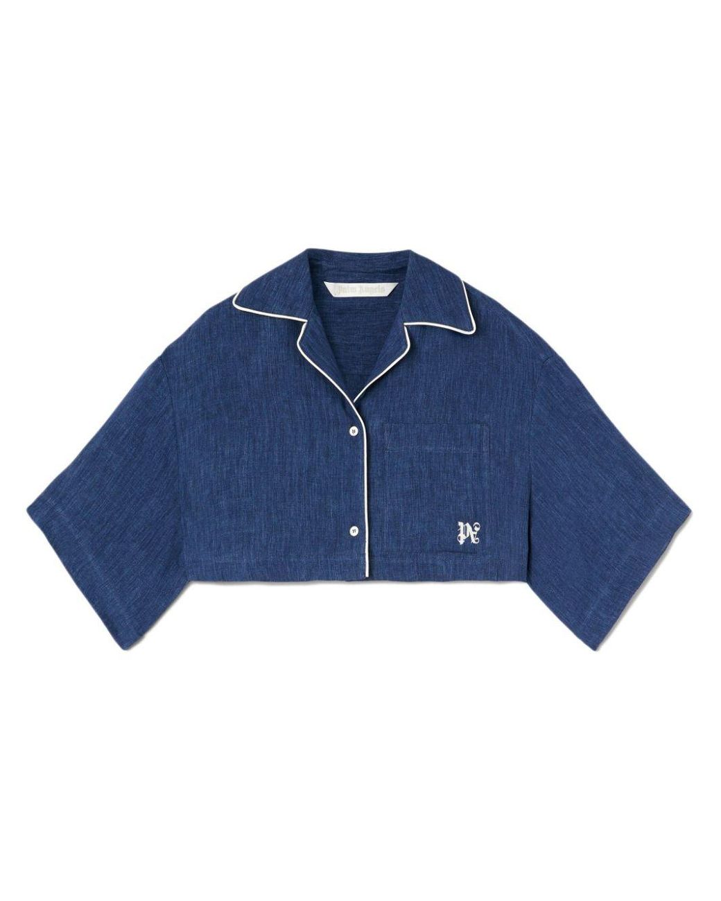 Palm Angels monogram-embroidered satin-weave shorts - Blue