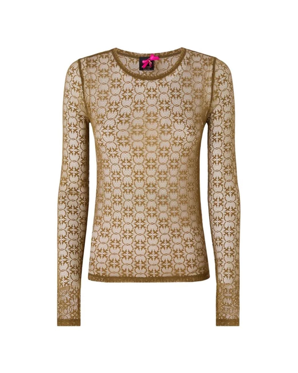 Pinko Green Stretch Lace Sweater With Love Birds Logo Motif