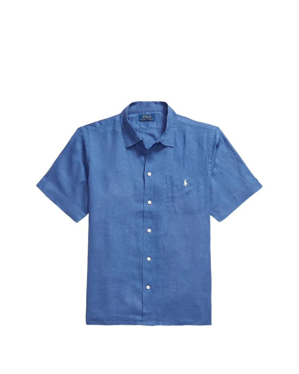 Polo Ralph Lauren Blue Embroidered Pocket Linen Shirt for men