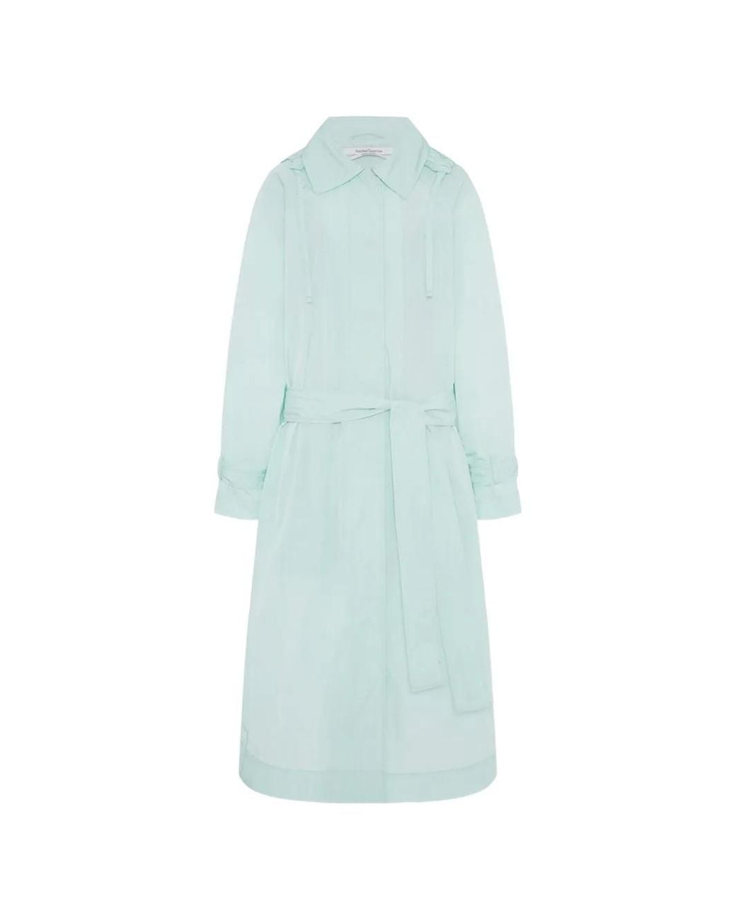 Another Tomorrow Blue Belted Hooded Trench Coat