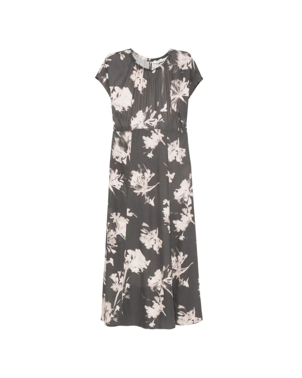 Marc O' Polo White Floral-Print Side-Slit Midi Dress