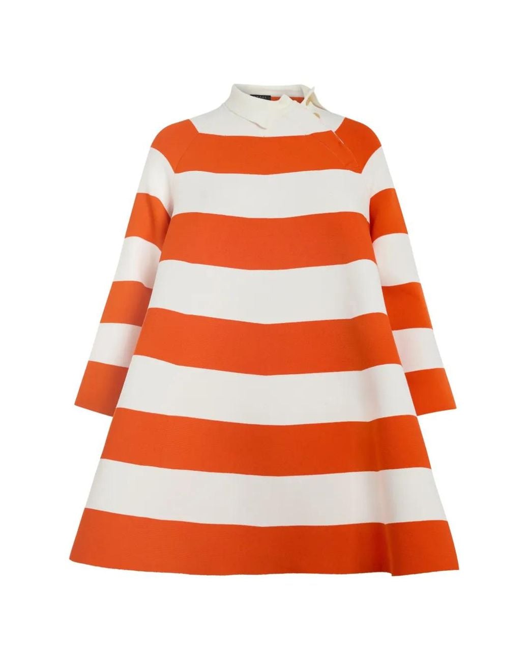 A.W.A.K.E. MODE Orange Striped Asymmetric-Collar Mini Dress