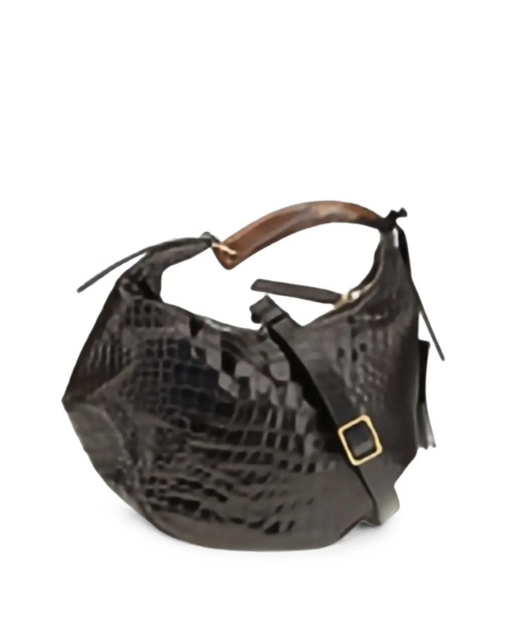 VISONA Black Bengala Croc-Effect Leather Shoulder Bag