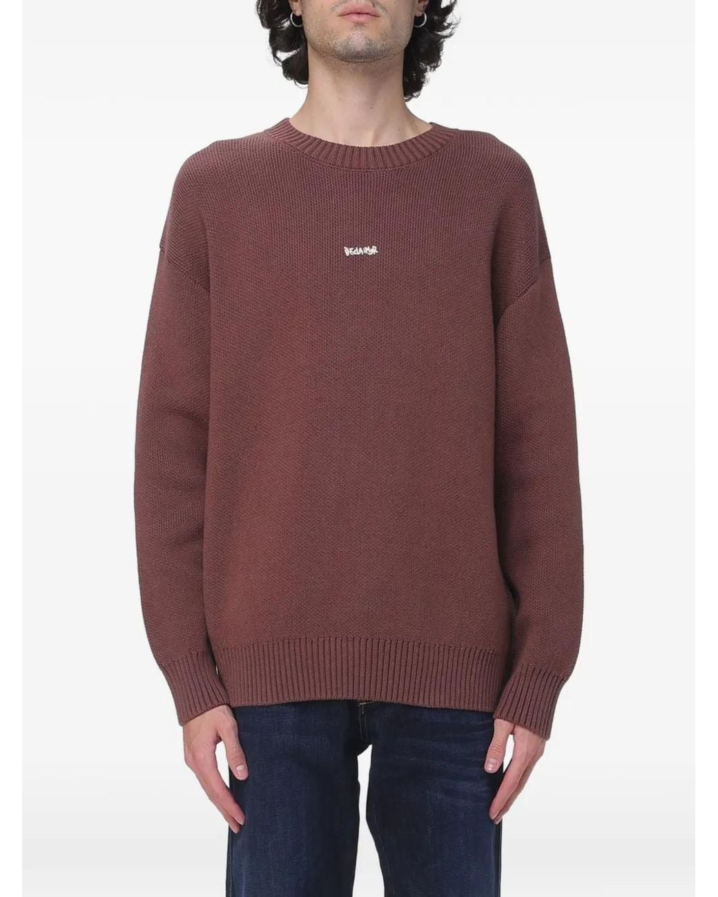 DISCLAIMER Purple Logo-Print Drop-Shoulder Sweater for men