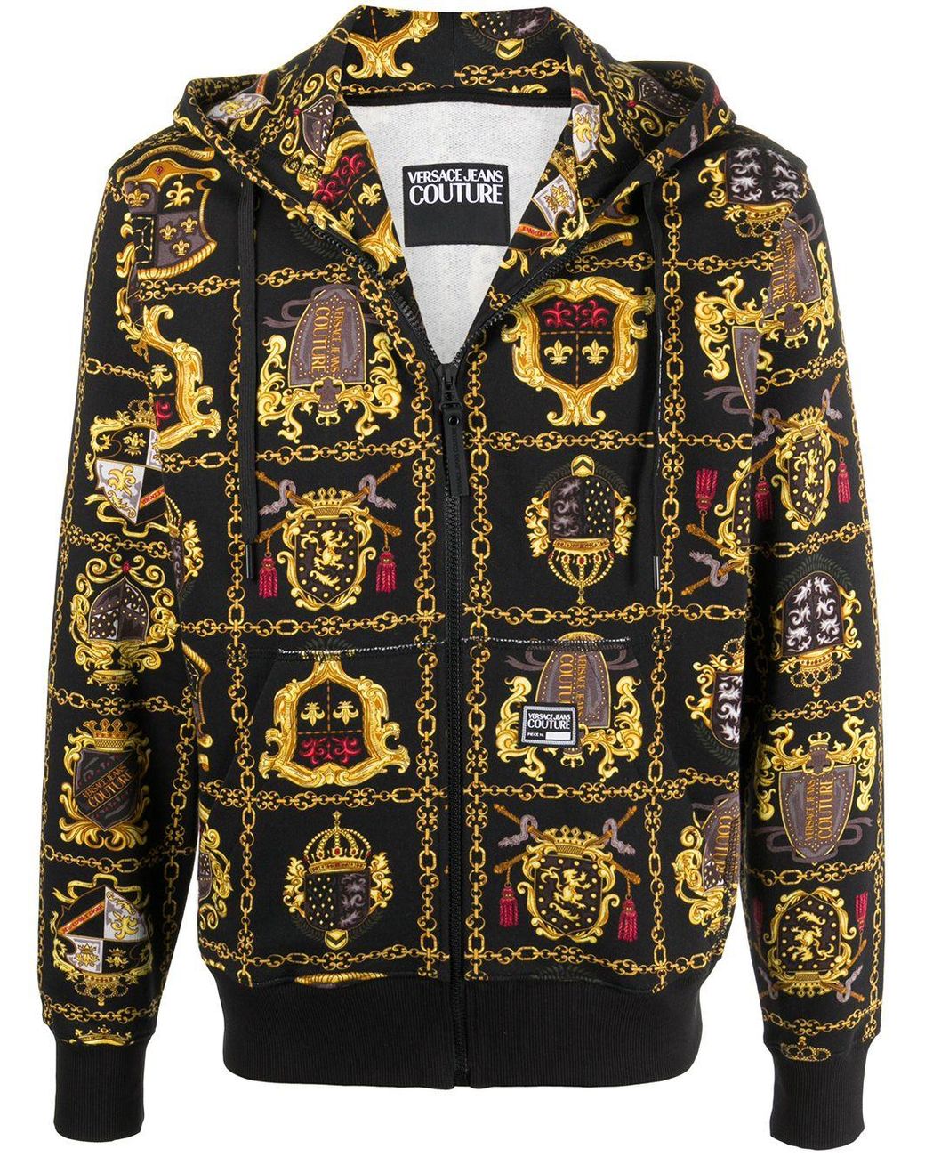 Versace Jeans Couture Cotton Baroque Print Zip-up Hoodie in Black for ...