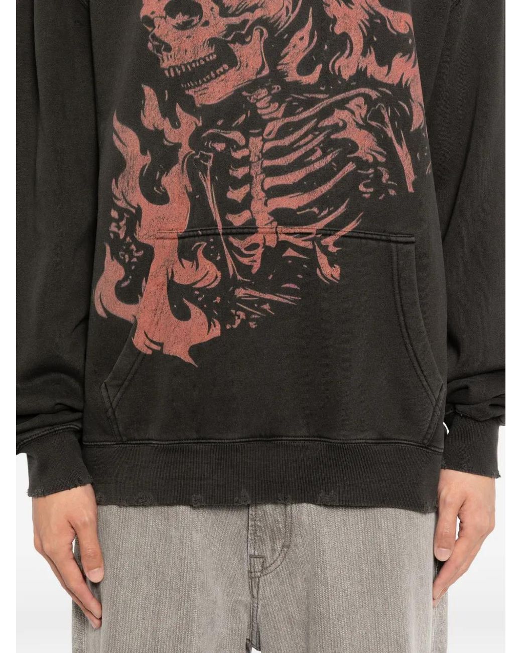 WARMAN Black Skull Printed Hoodie for men