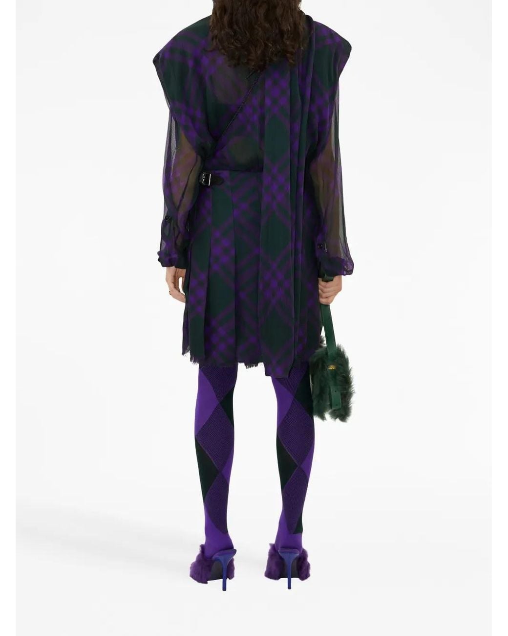 Burberry Blue Check-Pattern Frayed Kilt