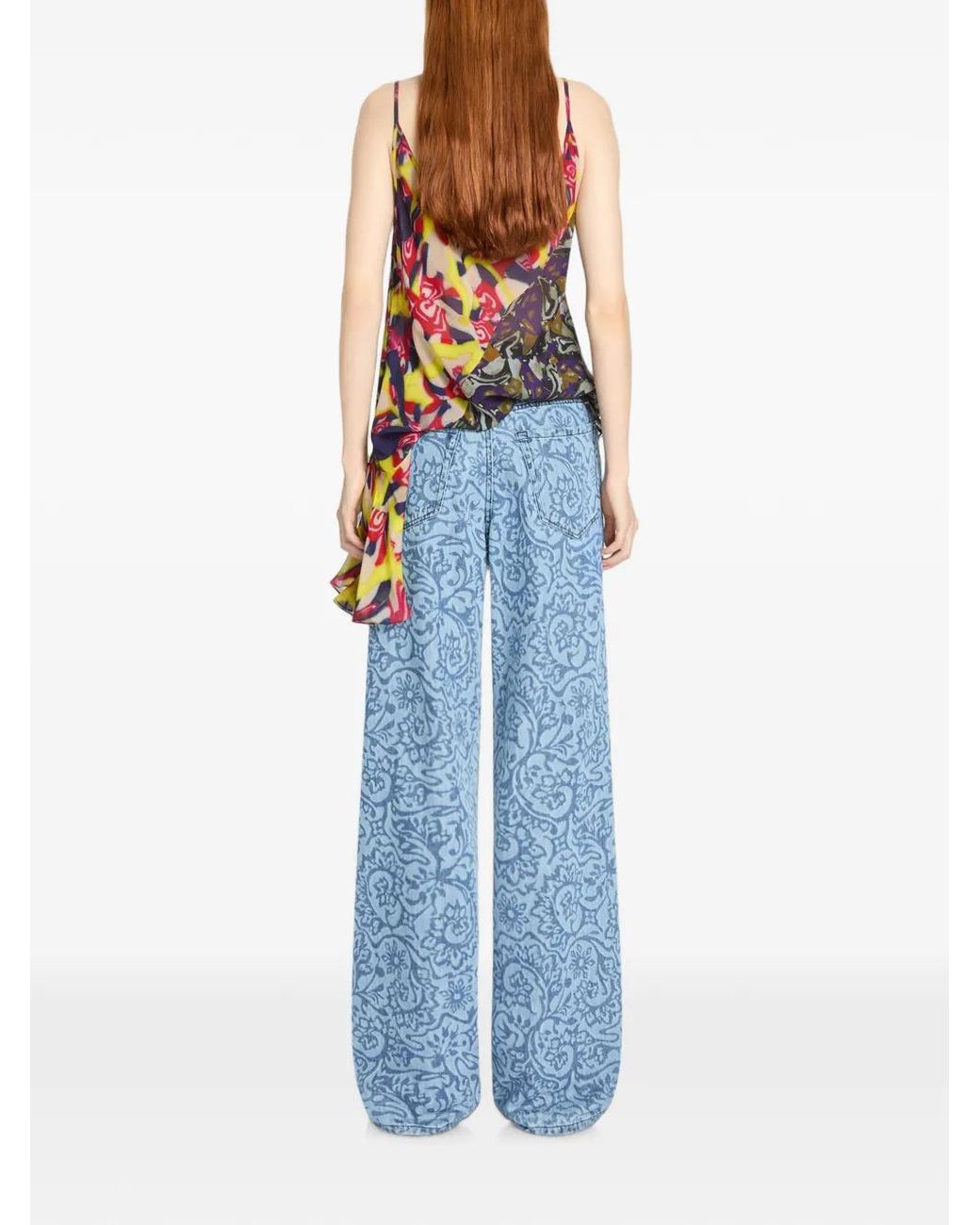 Dries Van Noten Blue Printed Denim Trousers