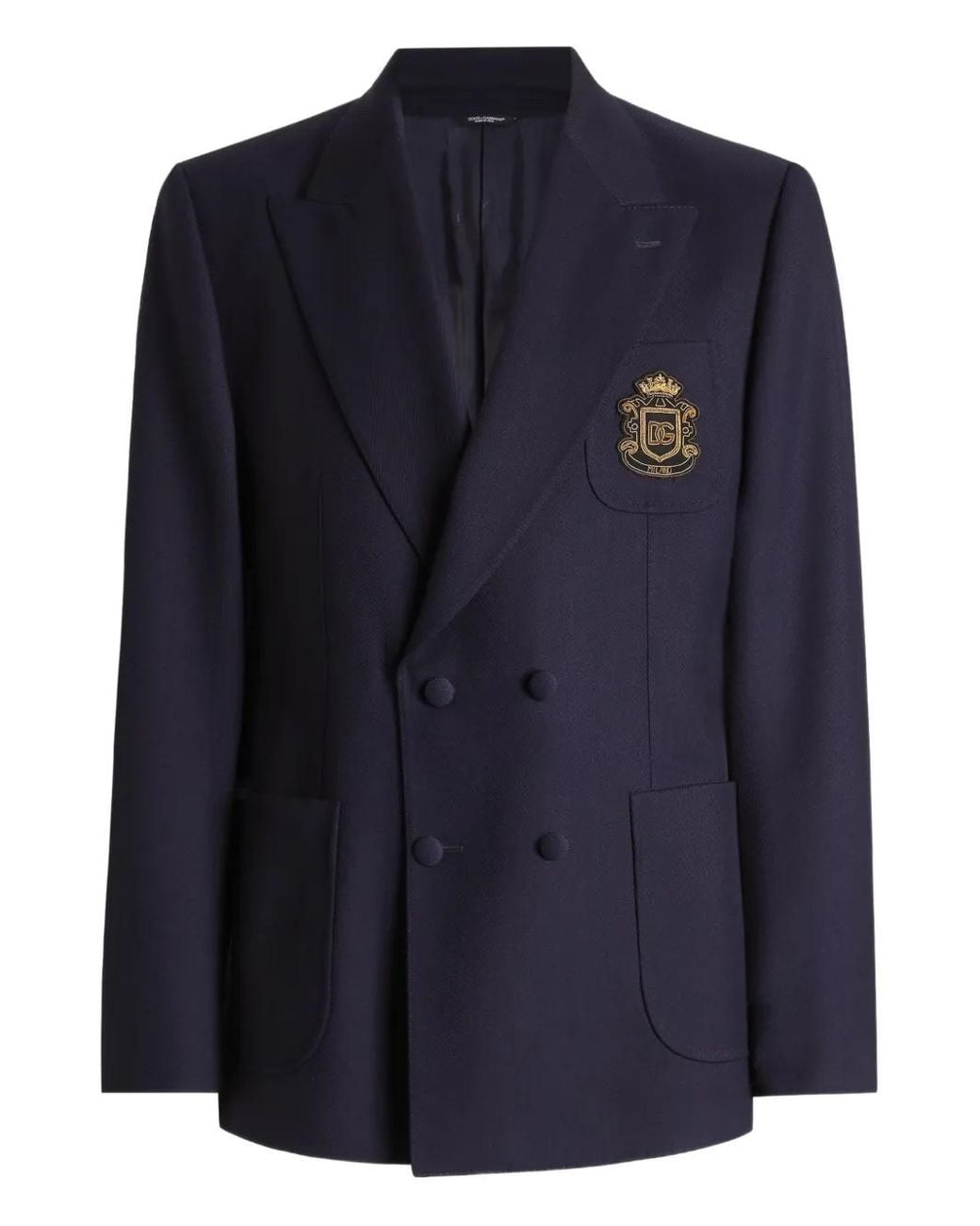 Dolce & Gabbana Blue Double-Breasted Crest-Appliqué Blazer for men
