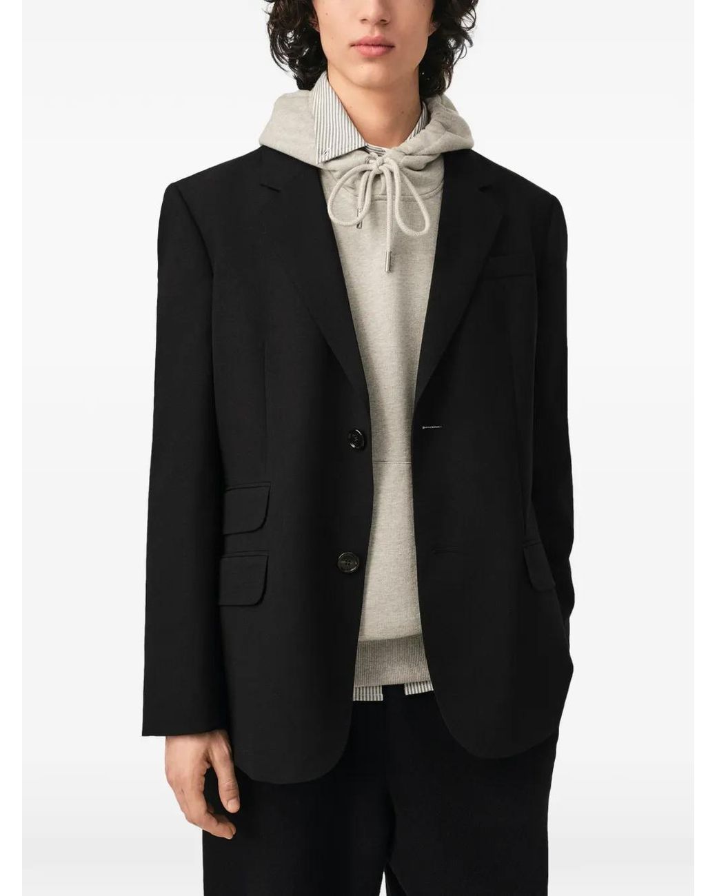 AMI Black Single Breasted Straight-Fit Wool Blazer for men