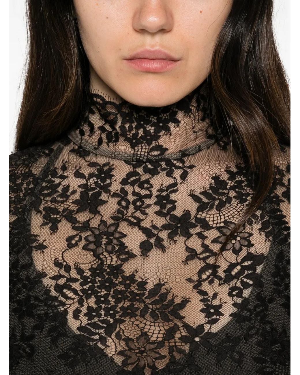 Franchise Black Paulina Floral-Lace High-Neck Top