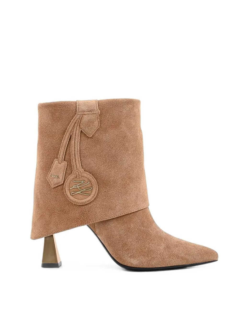 Karl Lagerfeld Brown Logo-Plaque Foldover-Detail Ankle Boots