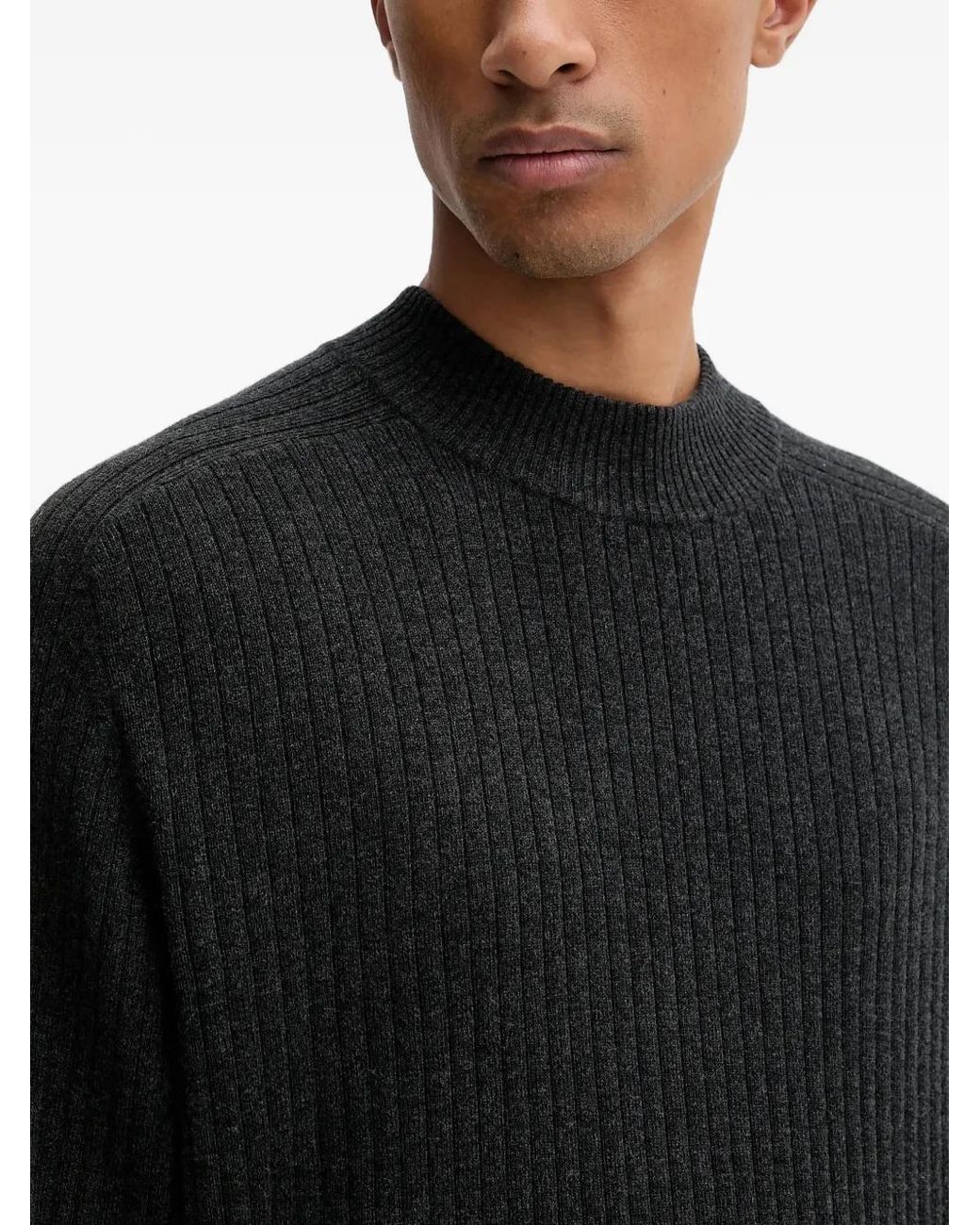 Filippa K Black Ribbed Mock-Neck Sweater for men