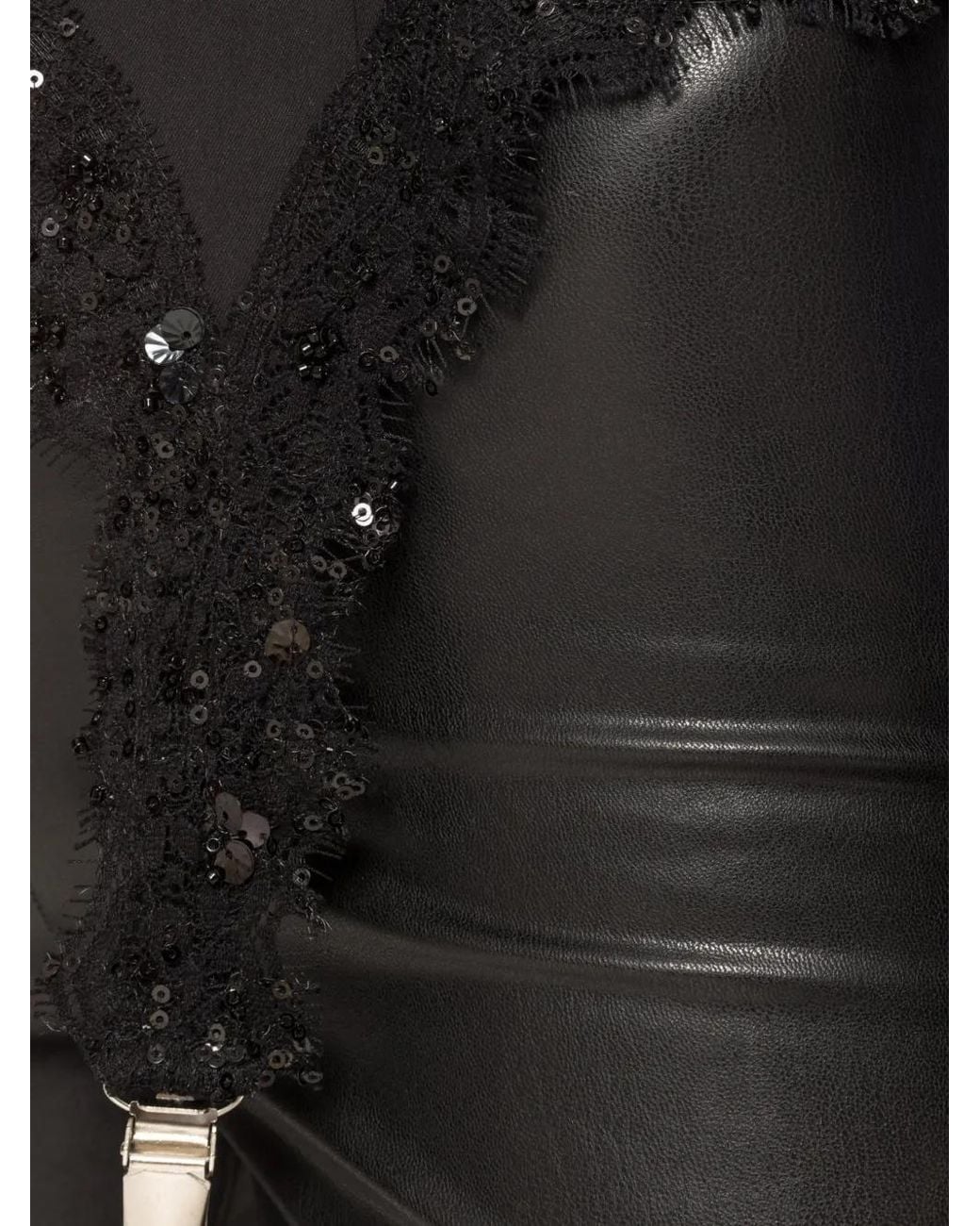 Nissa Black Lace-Trim Sequin-Embellished Shirt