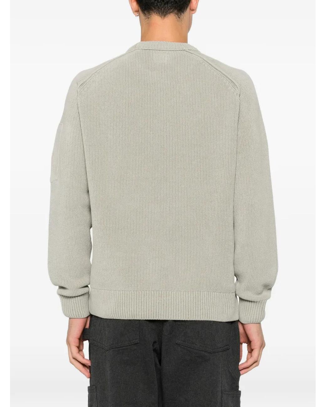 C P Company Gray Chenille Cotton Lens Crewneck Sweater for men
