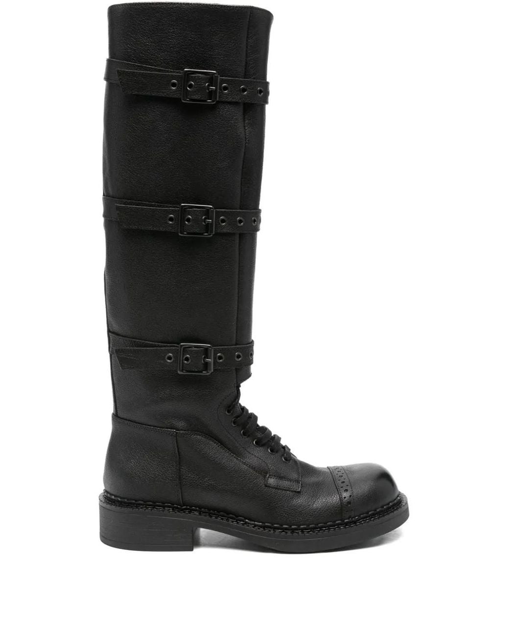 P.A.R.O.S.H. Black Buckle-Strap Lace-Up Boots