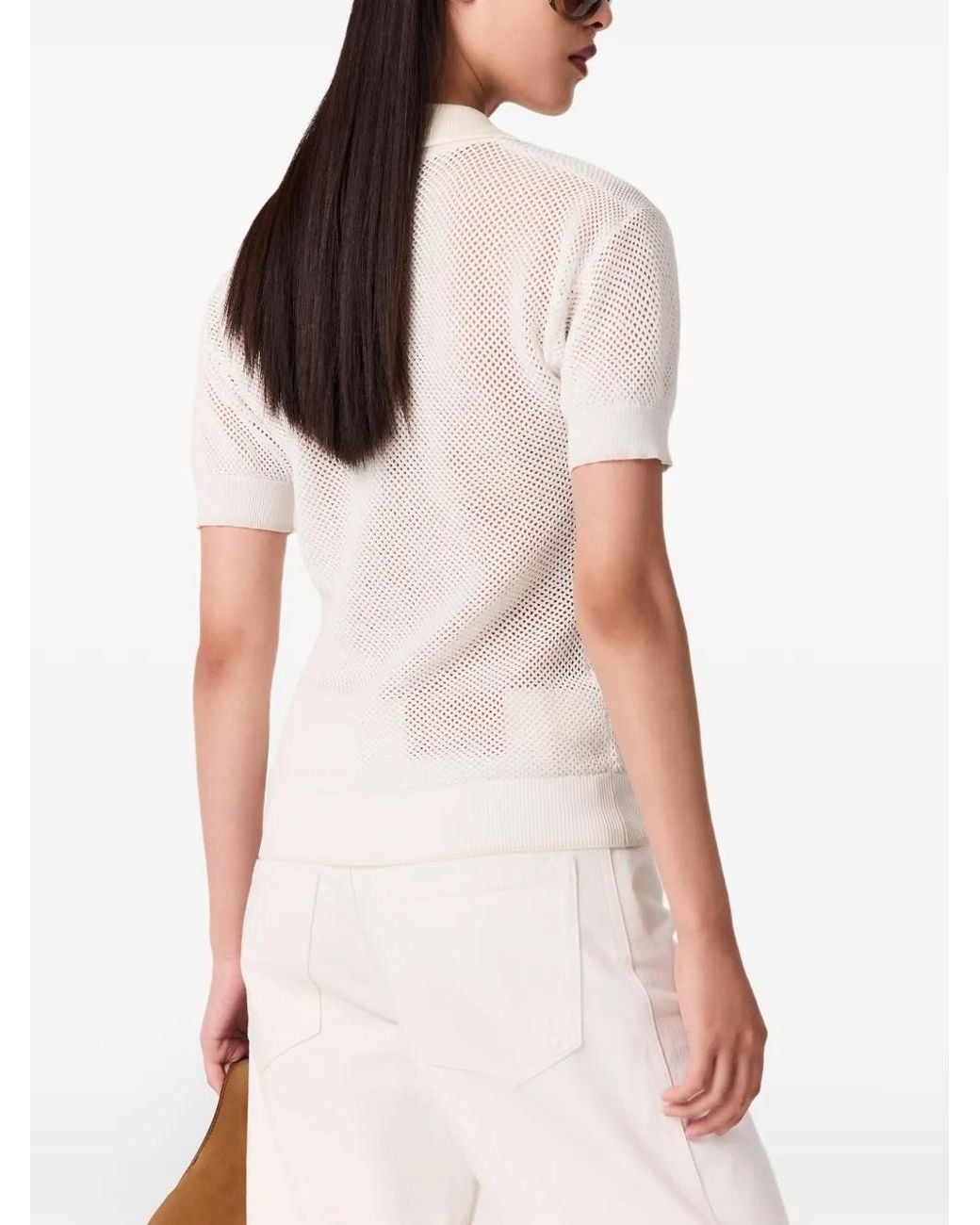 Stella McCartney White Mesh-Knit Short-Sleeve Top