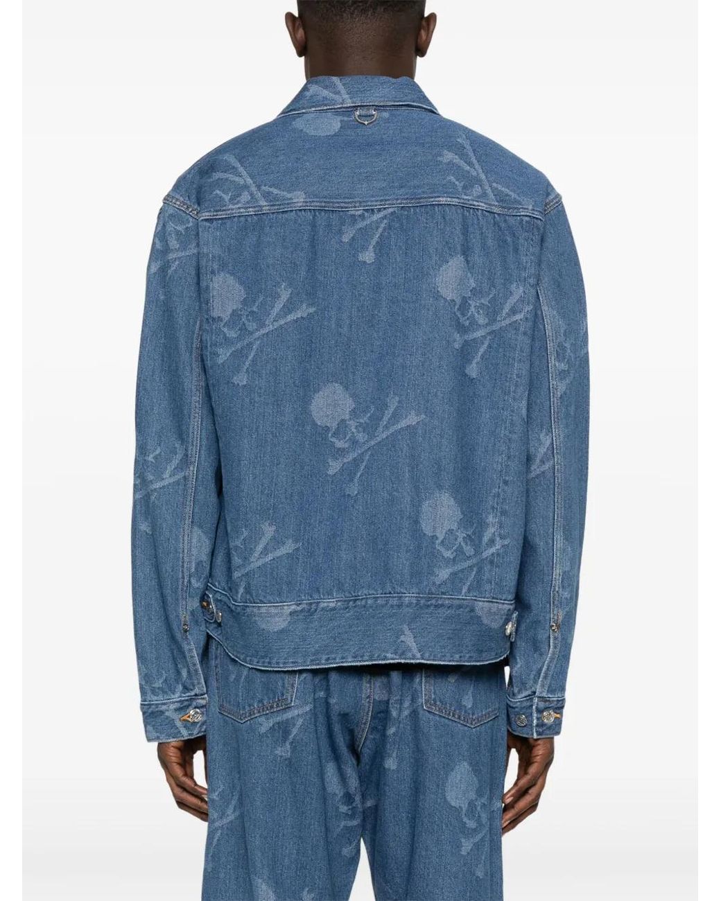 MASTERMIND WORLD Blue Monogram-Pattern Denim Jacket for men