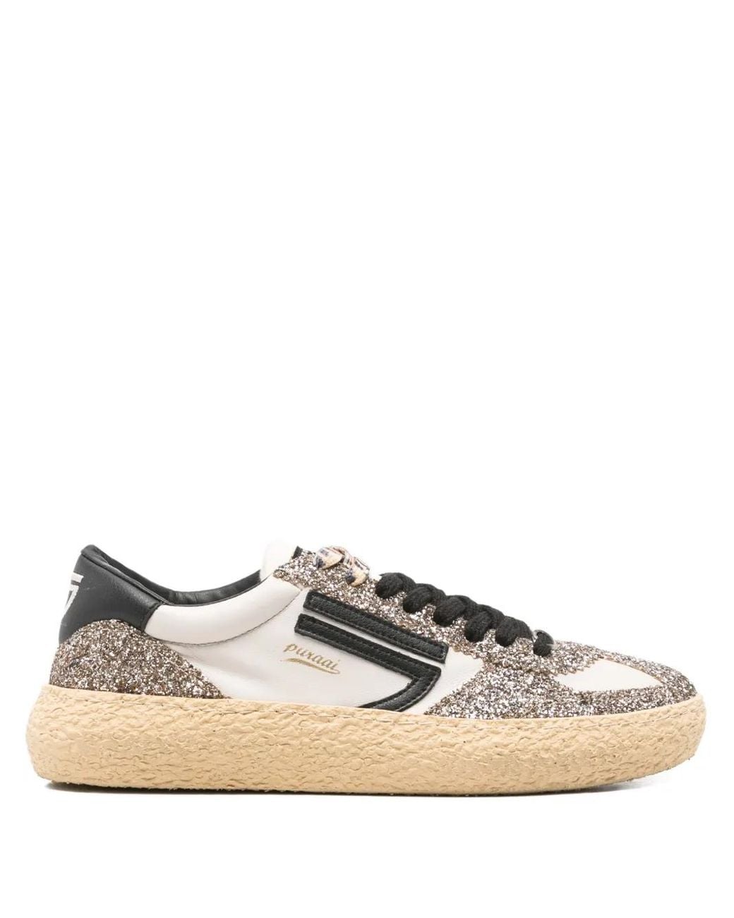 PURAAI White Glitter-Panel Sneakers