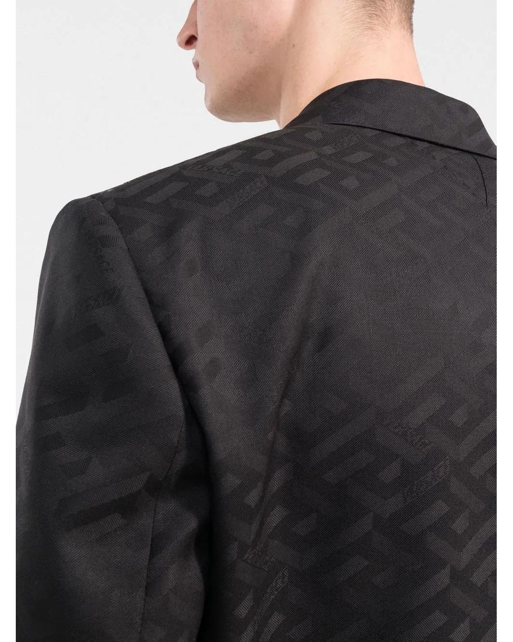 Versace Black La Greca Single-Breasted Wool Blazer for men