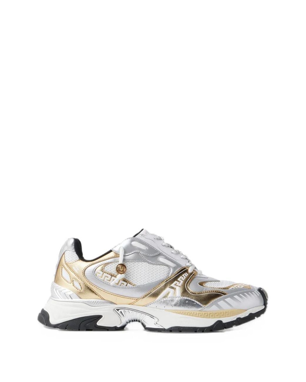Versace White Icaro Metallic Mesh & Leather Sneakers for men