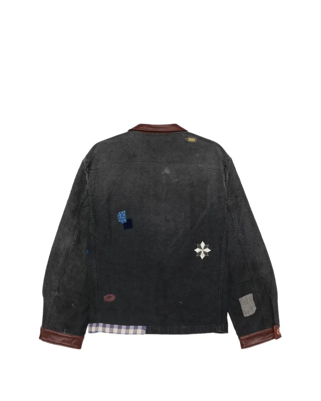 KHOKI Black Patchwork Leather-Trim Jacket for men