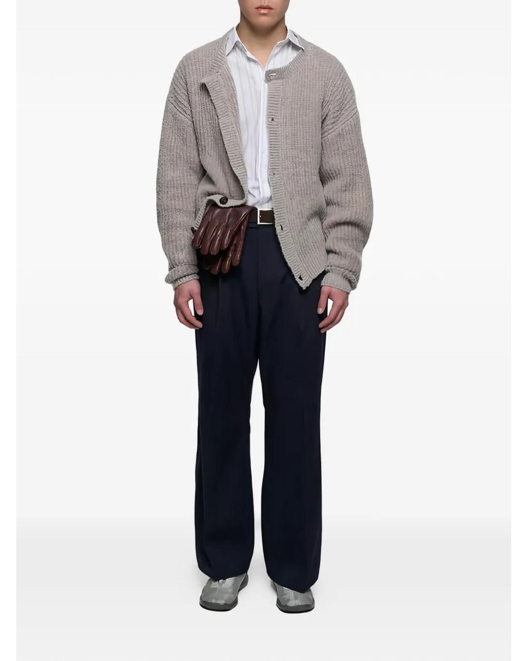 O.FILES White Buttoned Interlaced Cardigan for men
