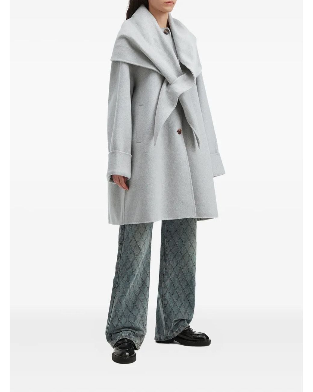 B+ AB Gray Tie-Neck Button Coat