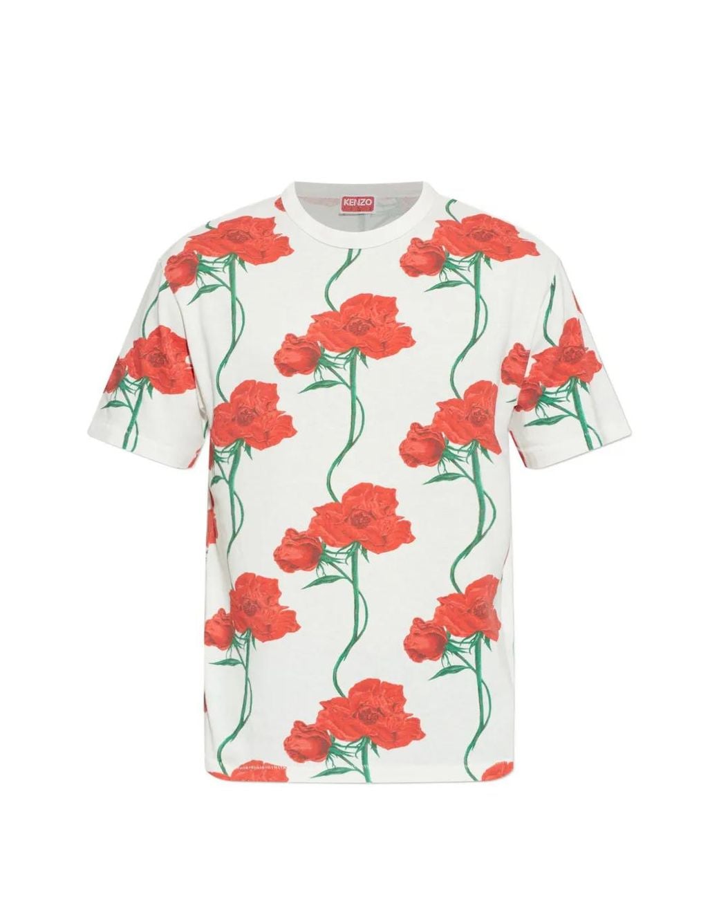 KENZO White Floral Print T-Shirt for men