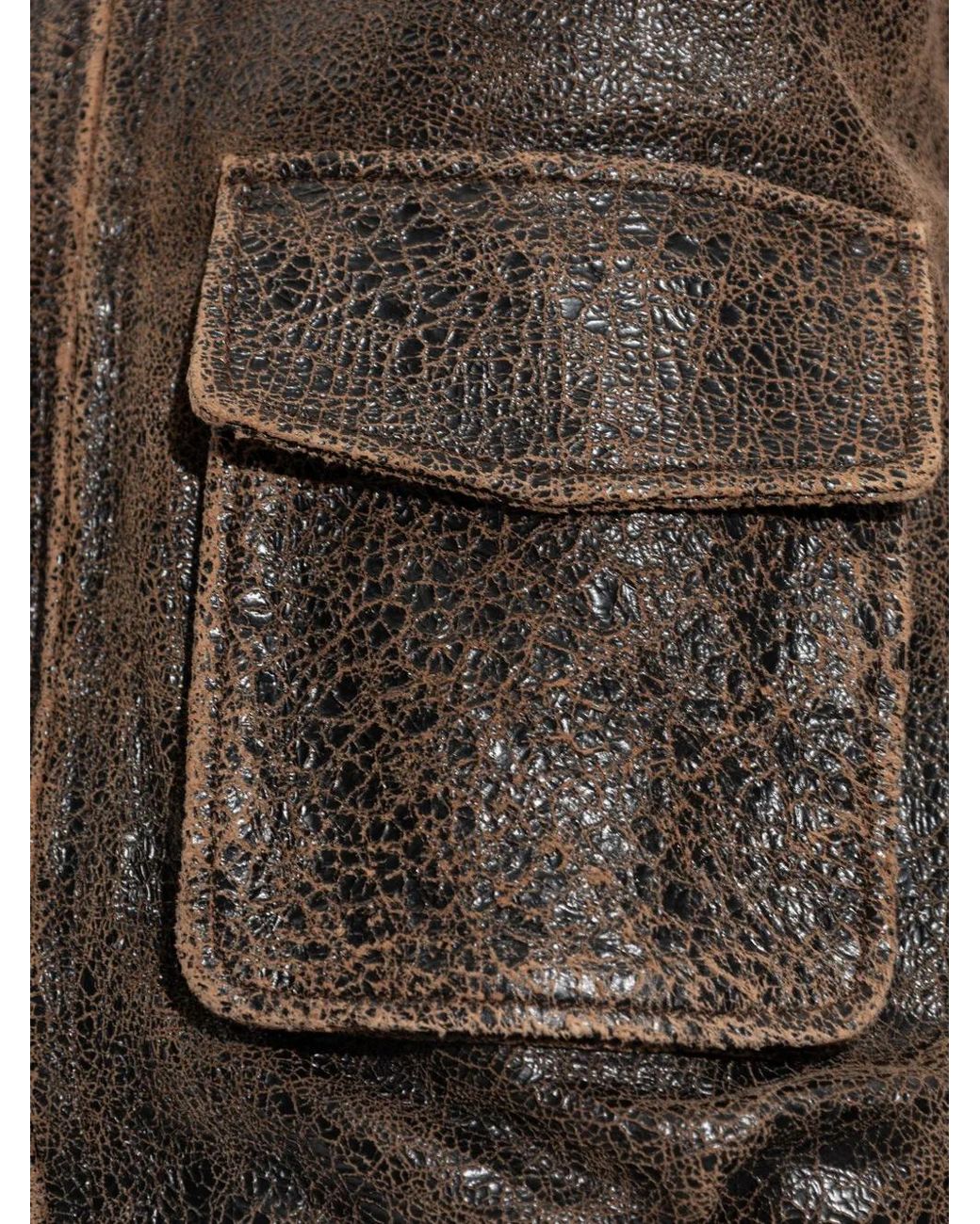 Amiri Brown Crackled Leather Bomber