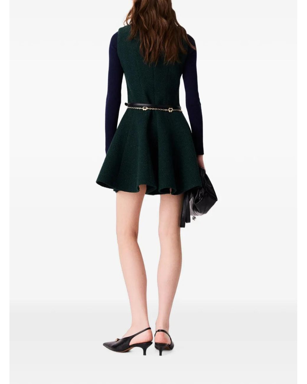 Maje Green Short Sleeveless Tweed Dress