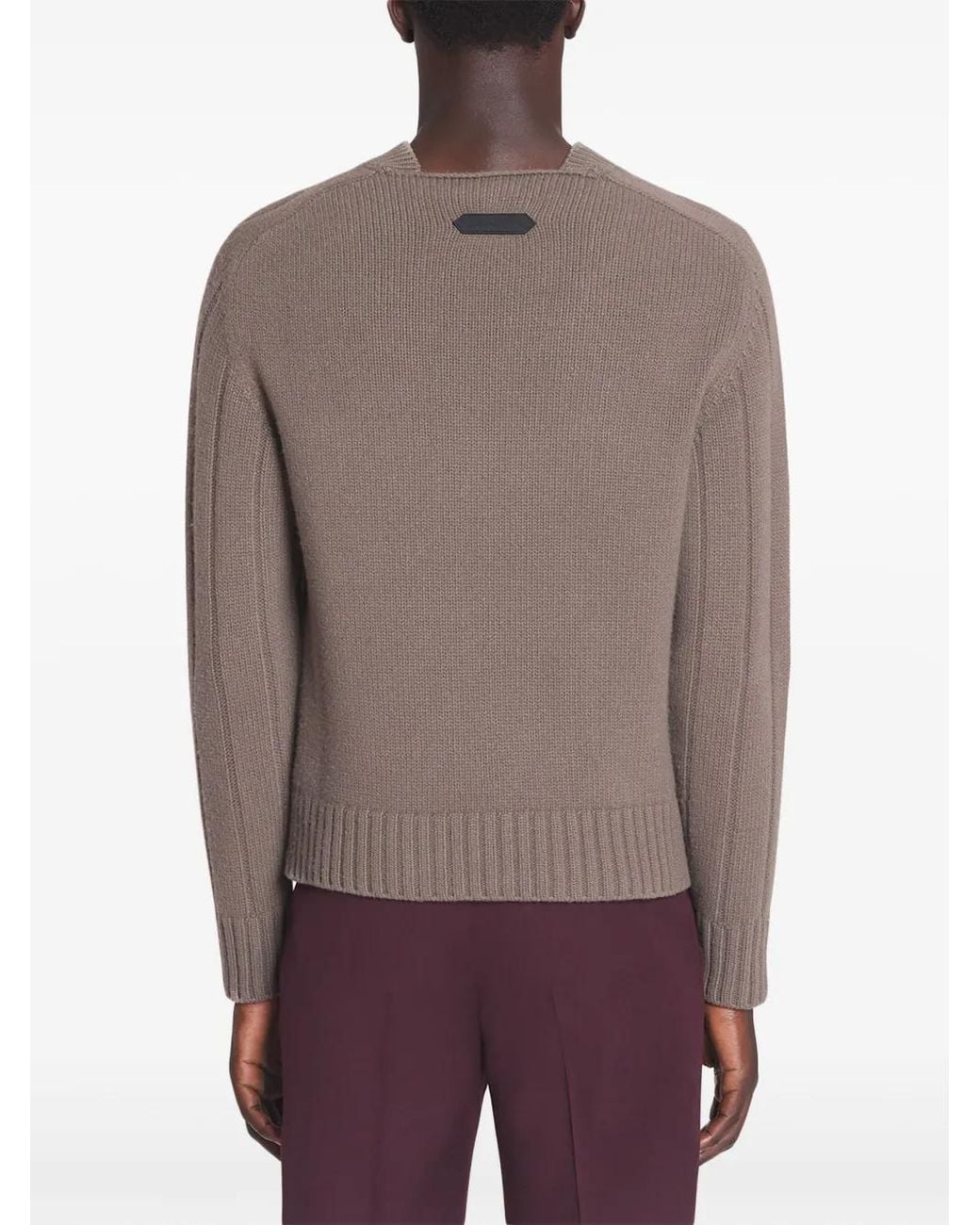 Lanvin Relaxed Fit Knit Jumper With Ribbed Details in Brown für Herren