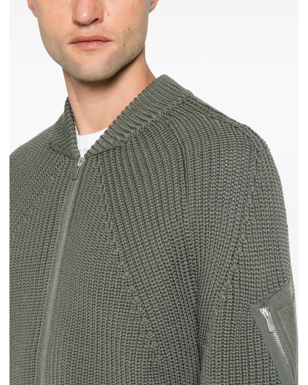 Comme des Garçons Gray Zip-Up Ribbed-Knit Cardigan for men