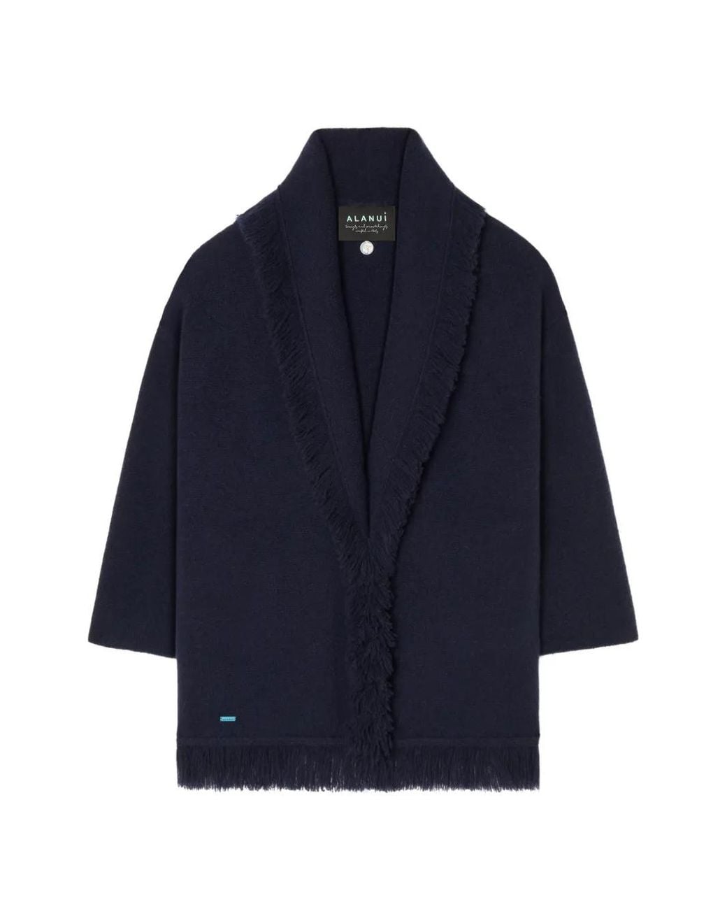 Alanui Blue Fringe-Trim Shawl-Lapel Cardigan