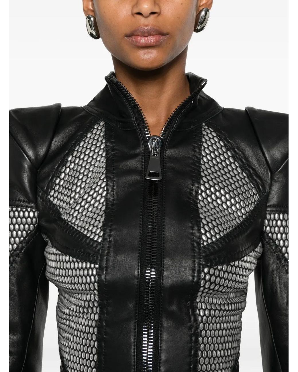 MITILIANE COUTURE Gray Studded-Shoulder Mini Dress