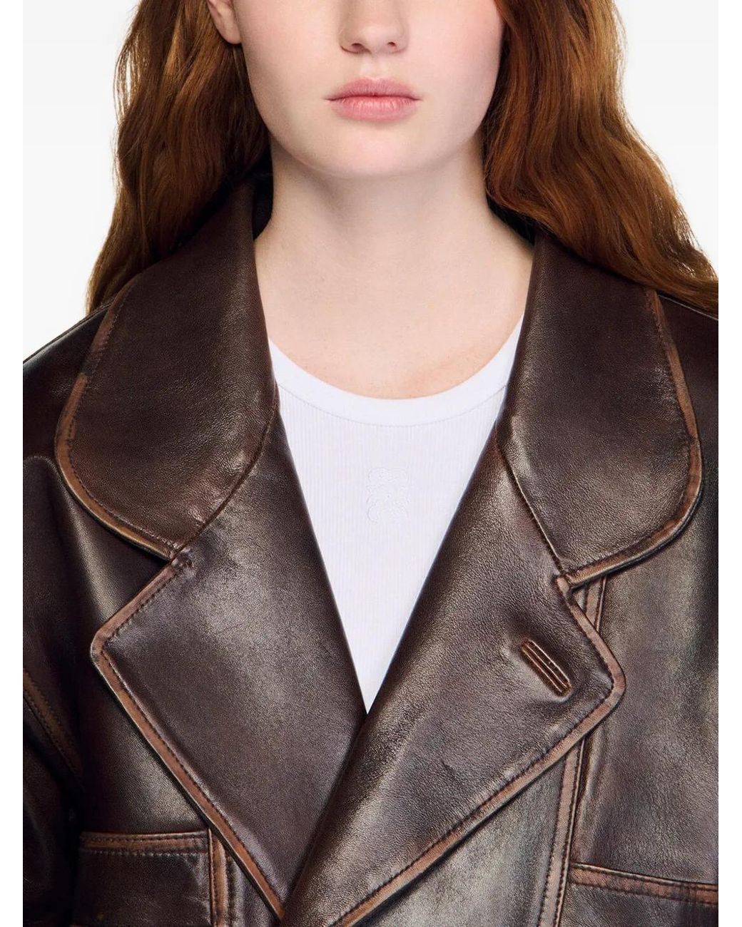 Sandro Black Oversized Leather Jacket