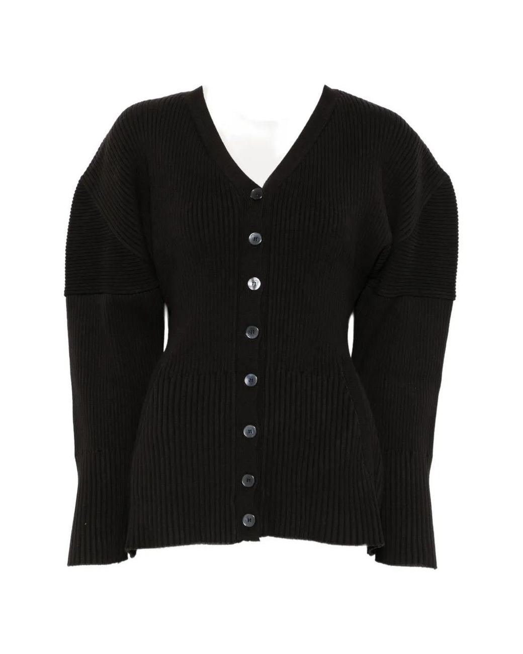 LA PISCINE Black Ribbed-Knit V-Neck Cardigan